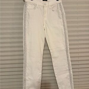 7 For All Mankind White Jeans with Gray Embroidery